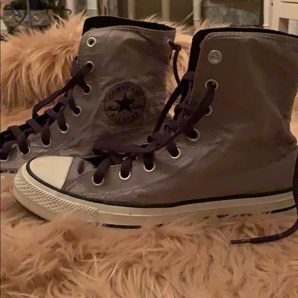 High top grey and purple converse